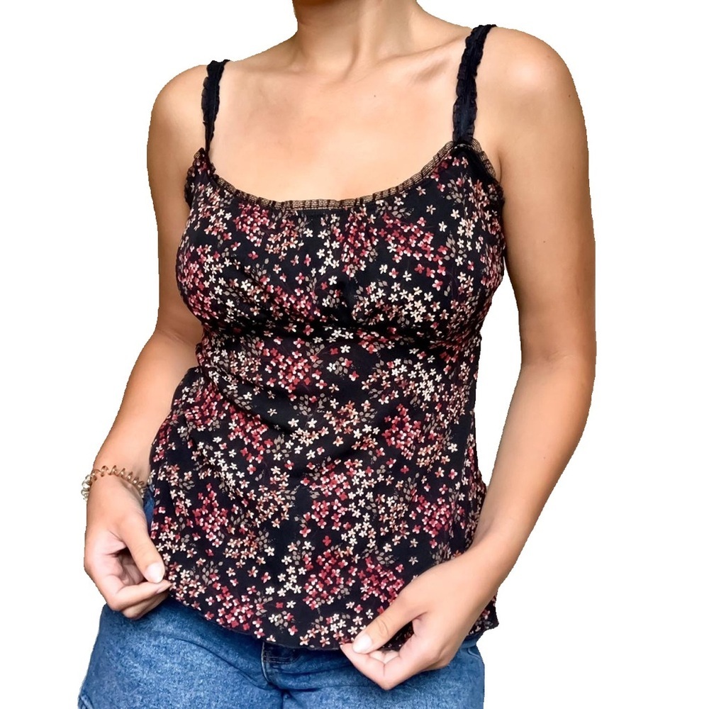 Vintage 90’s Studio Y Black Milkmaid Dainty Floral Camisole